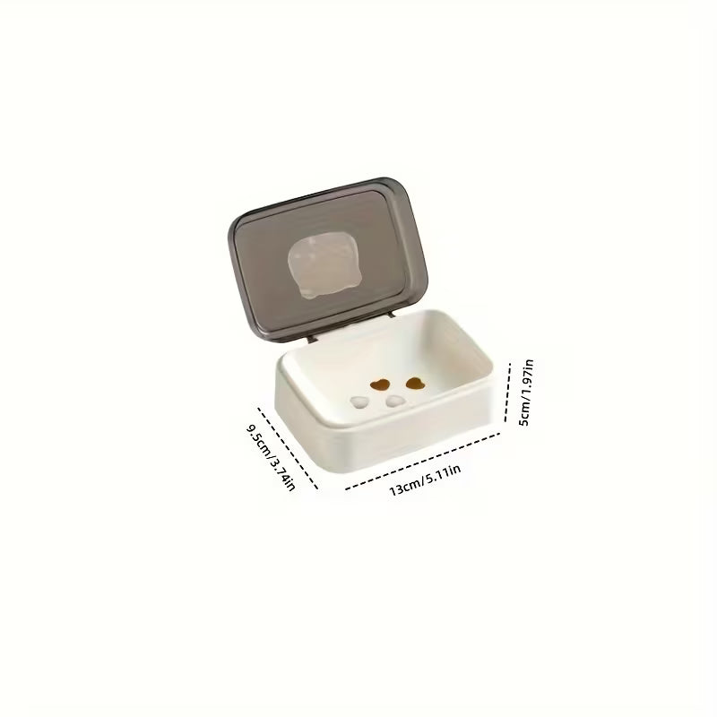 Cute Bear Flip Top Soap Dish with Drainage Tray Creative Plastic Soap Holder