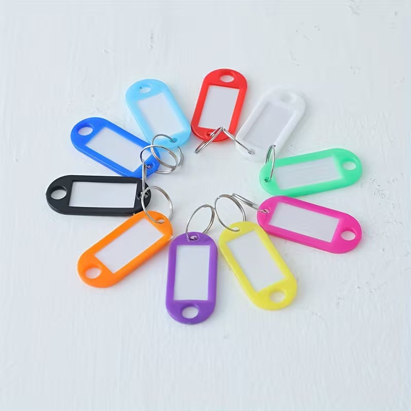 10 Colour Key Tags with Labels Plastic Key Rings & Key Labels | 25 or 50 Pack