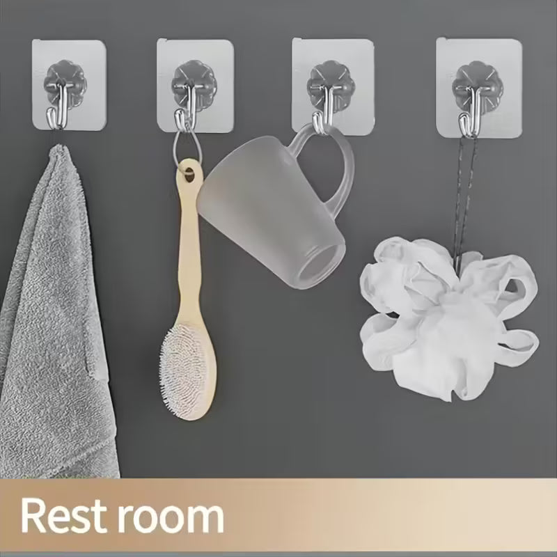 Transparent Adhesive Hooks Waterproof Durable Strong Wall Mount Utility Plastic Hooks for Home Office Kitchen