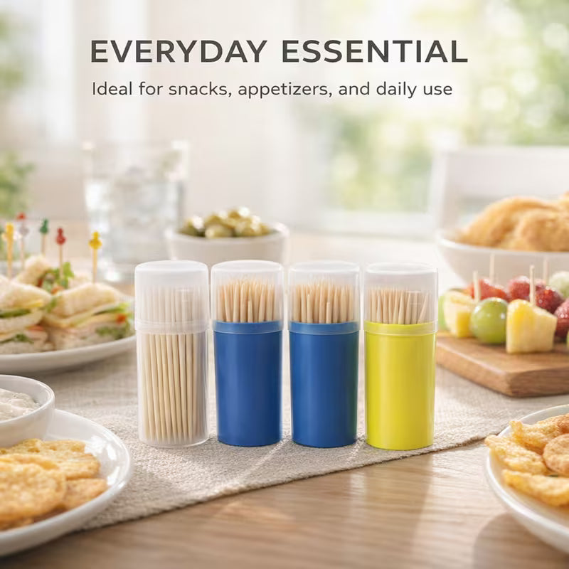600 Pack Wooden Toothpicks with Portable Dispenser Disposable Toothpicks for Kitchen