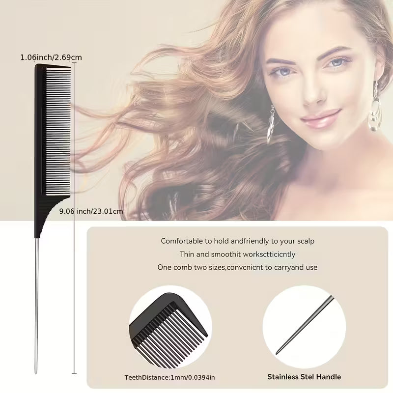 3 Pack Rat Tail Hair Comb Set Detangling Combs with Stainless Steel Pintail Professional Styling Tools for Sleek Parting