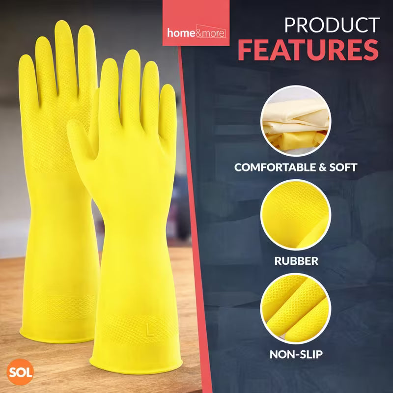 Waterproof Large Rubber Cleaning Long Sleeve 4 Pairs Dishwashing Gloves with Flock Lining Non Slip Grip
