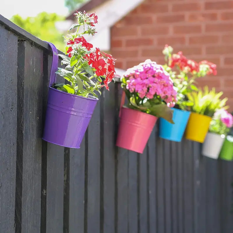 Metal Hanging Flower Pots with Drainage Hole & Hooks Garden Planters for Balcony