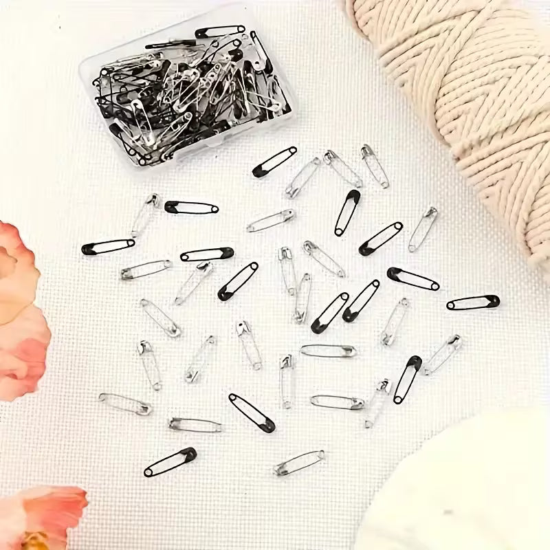 120pcs Mini Safety Pins 19mm Small Black Safety Pins for Sewing Clothing Repair with Storage Box