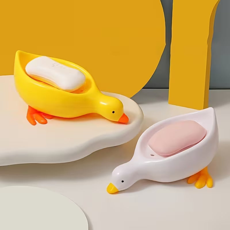 Duck Shaped Self Draining Soap Dish Plastic Bathroom Soap Holder with Waterfall Drain
