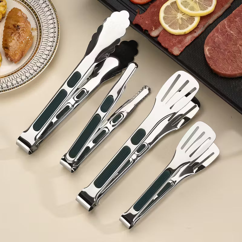 3PCS Stainless Steel Food Tongs with Silicone Handles | Heat Resistant BBQ & Buffet Clips