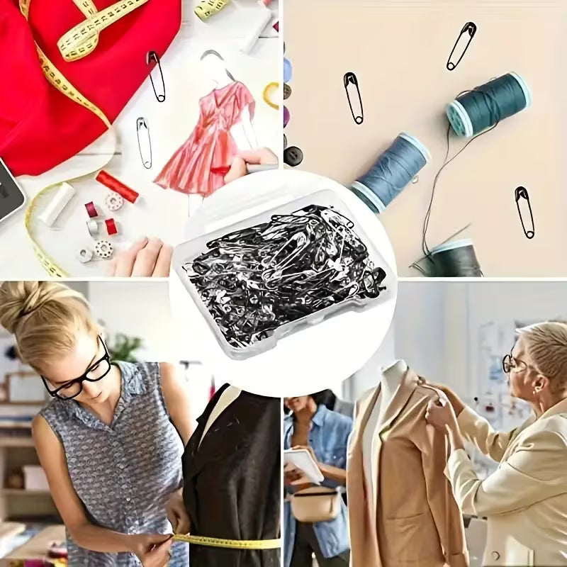 120pcs Mini Safety Pins 19mm Small Black Safety Pins for Sewing Clothing Repair with Storage Box