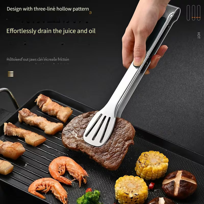 3PCS Stainless Steel Food Tongs with Silicone Handles | Heat Resistant BBQ & Buffet Clips