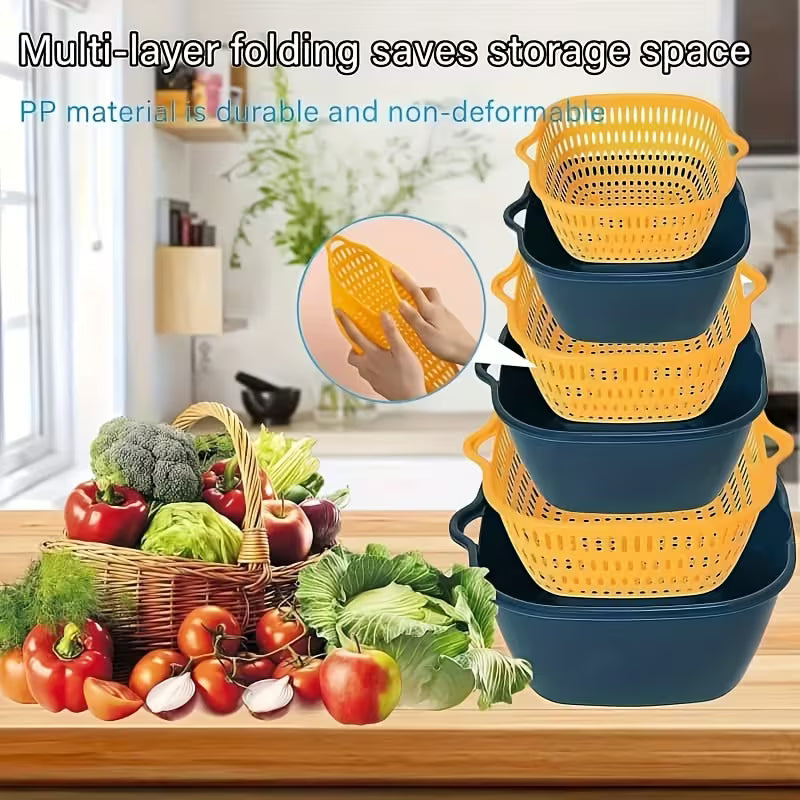 3PCS Fruit & Vegetable Washing Drain Basket Set for Kitchen Cleaning & Draining