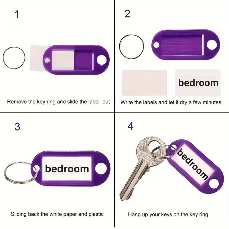 10 Colour Key Tags with Labels Plastic Key Rings & Key Labels | 25 or 50 Pack