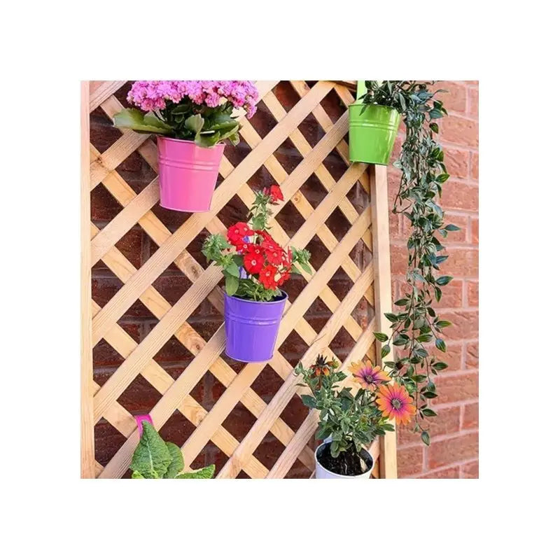 Metal Hanging Flower Pots with Drainage Hole & Hooks Garden Planters for Balcony