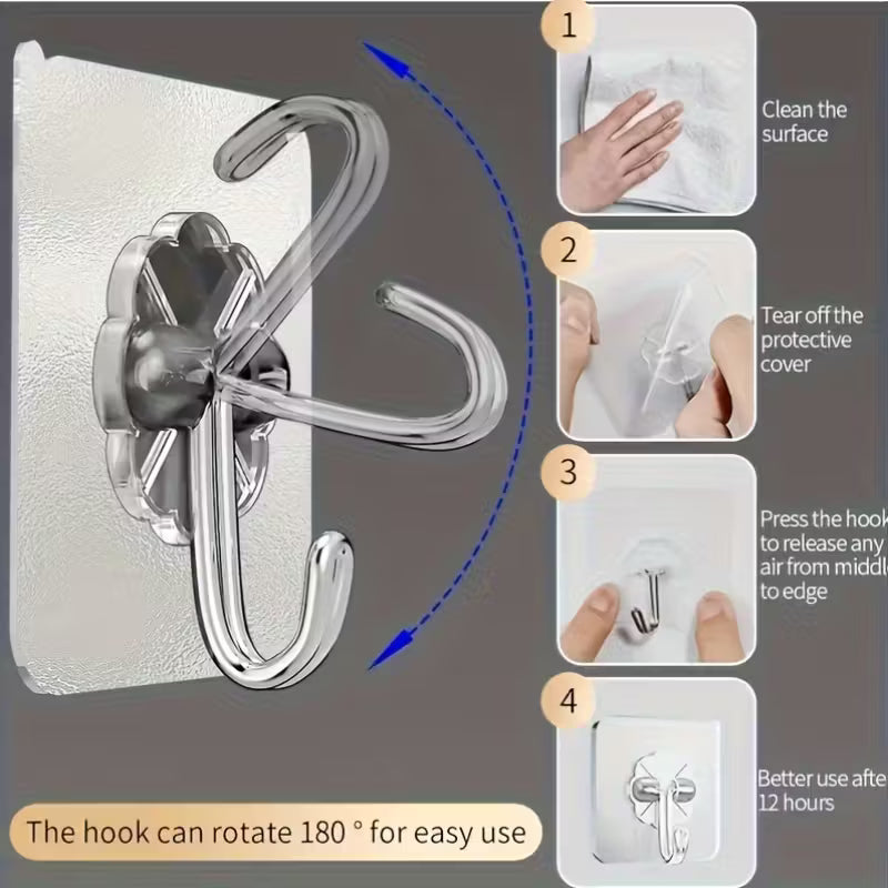 Transparent Adhesive Hooks Waterproof Durable Strong Wall Mount Utility Plastic Hooks for Home Office Kitchen