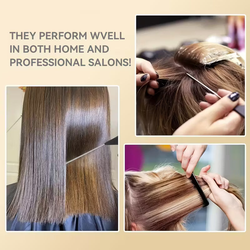 3 Pack Rat Tail Hair Comb Set Detangling Combs with Stainless Steel Pintail Professional Styling Tools for Sleek Parting