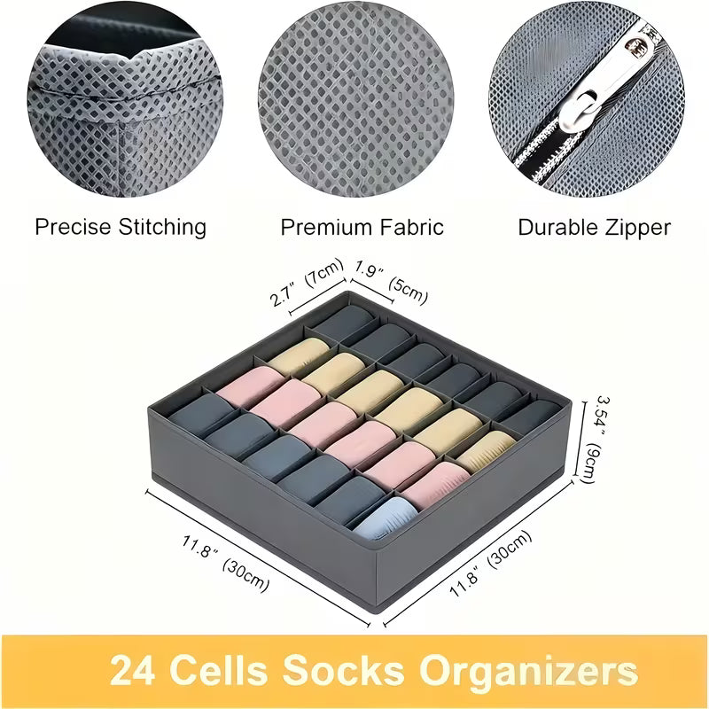 24 Compartment Foldable Fabric Closet Storage Box for Socks Ties