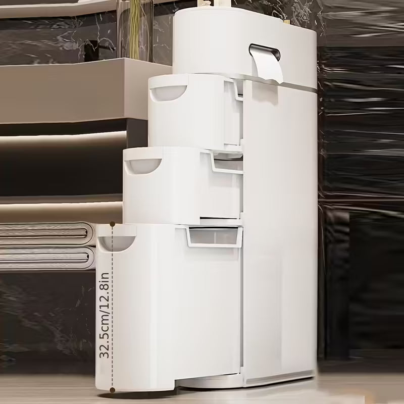 Rolling Storage Cart with Tissue Holder Compact Plastic Shelves for Bathroom Kitchen