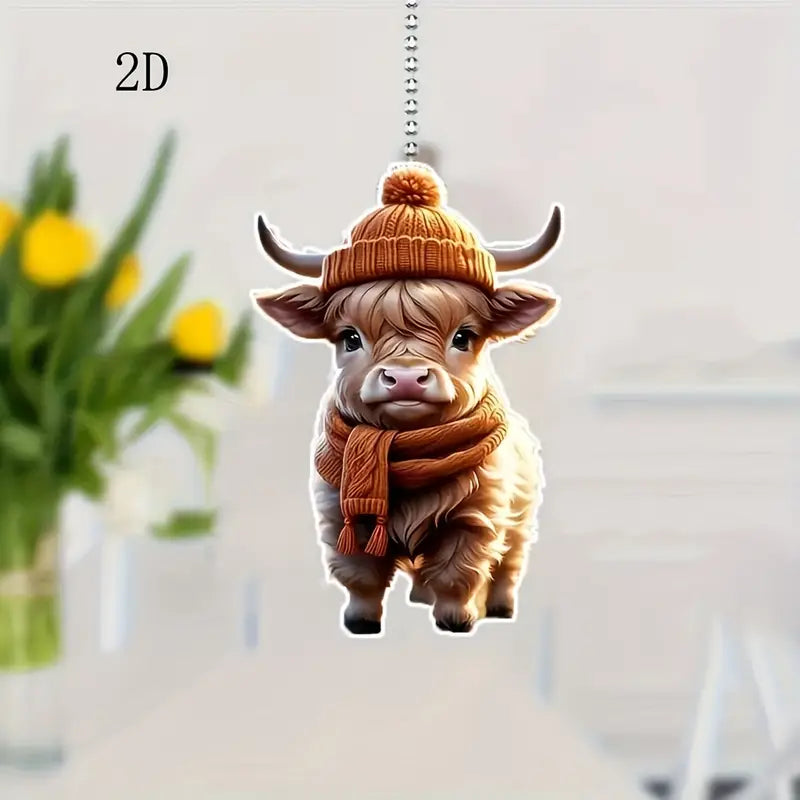 2D Cute Highland Cow Acrylic Pendant Flat Christmas Tree Decoration Home Decor