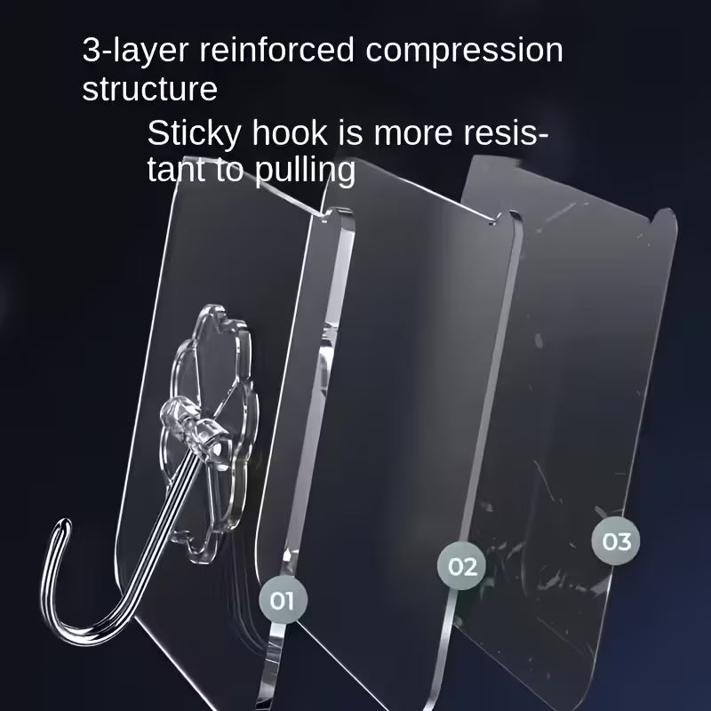 Transparent Adhesive Hooks Waterproof Durable Strong Wall Mount Utility Plastic Hooks for Home Office Kitchen