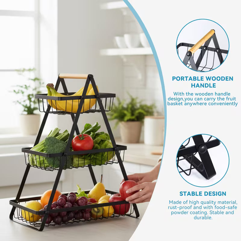 3 Tier Detachable Fruit Vegetable Basket Organizer for Kitchen Home Office