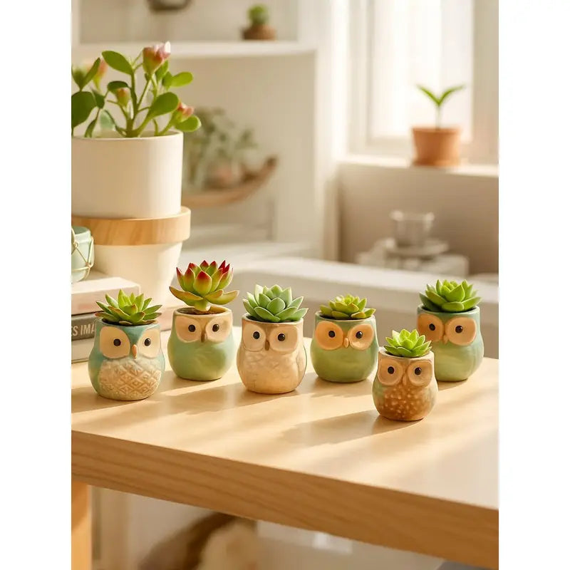 Cute Owl Succulent Planters Mini Ceramic Animal Flower Pots For Indoor Desk Garden Decor