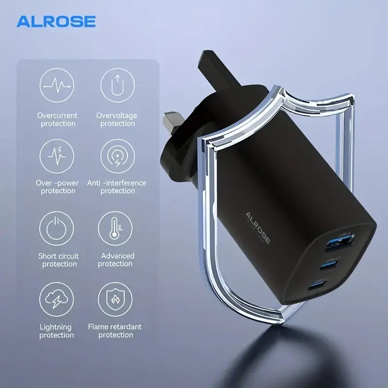 ALROSE USB-C to USB-A adapter with protection features on a gradient background