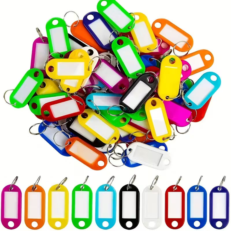 10 Colour Key Tags with Labels Plastic Key Rings & Key Labels | 25 or 50 Pack