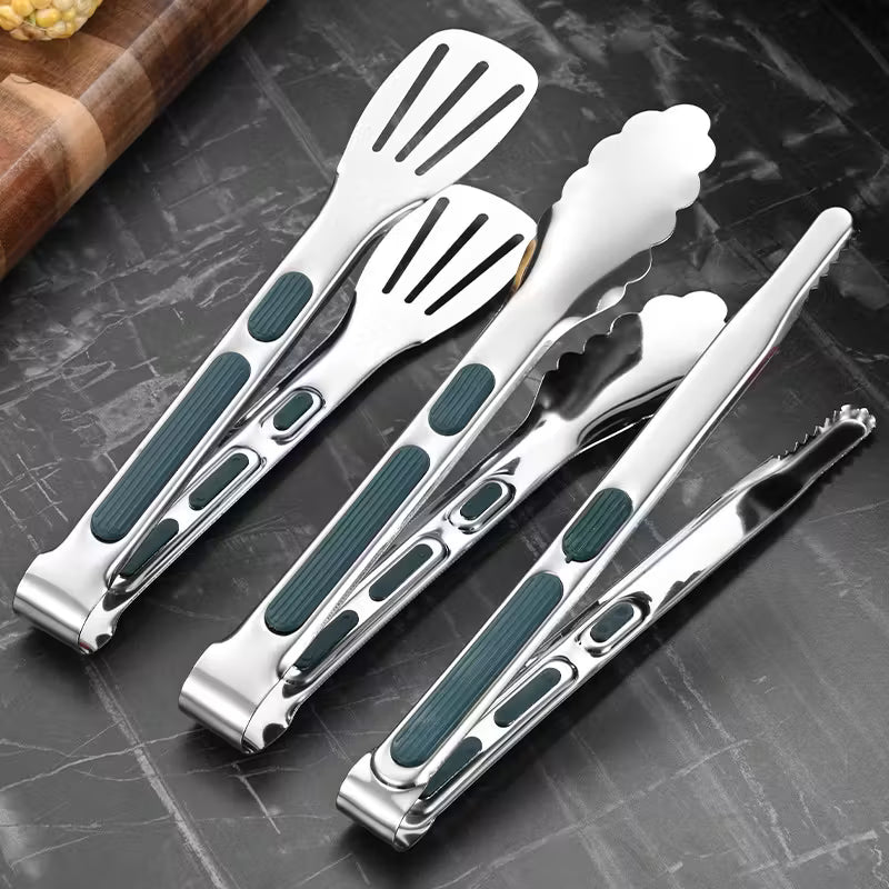 3PCS Stainless Steel Food Tongs with Silicone Handles | Heat Resistant BBQ & Buffet Clips