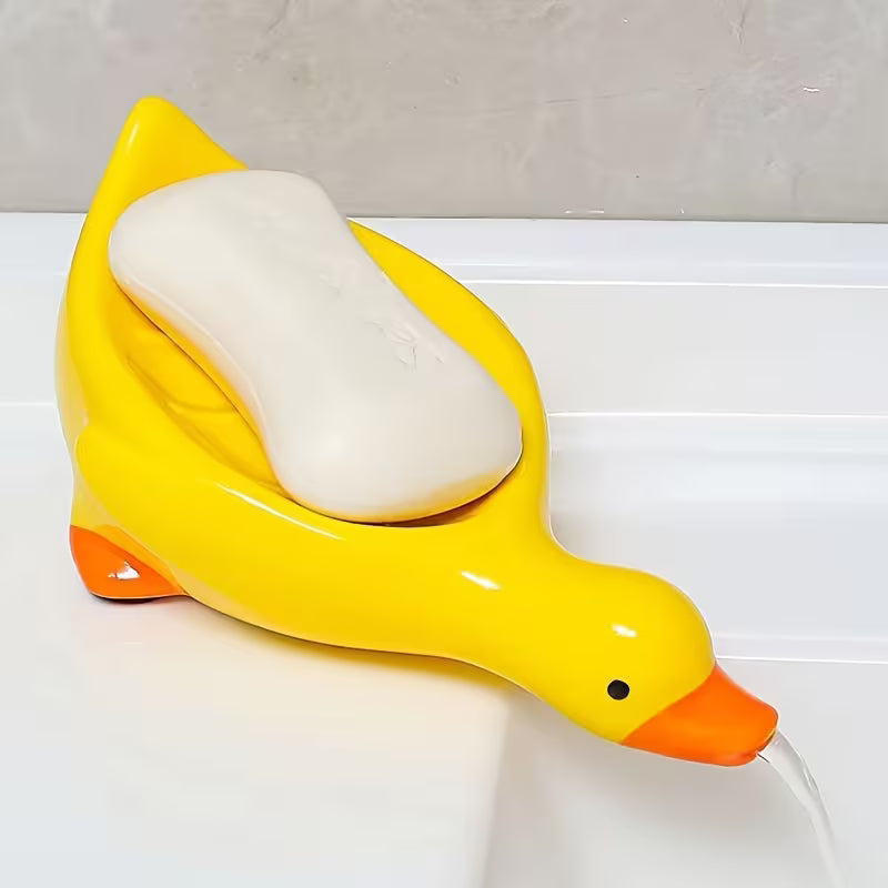 Duck Shaped Self Draining Soap Dish Plastic Bathroom Soap Holder with Waterfall Drain