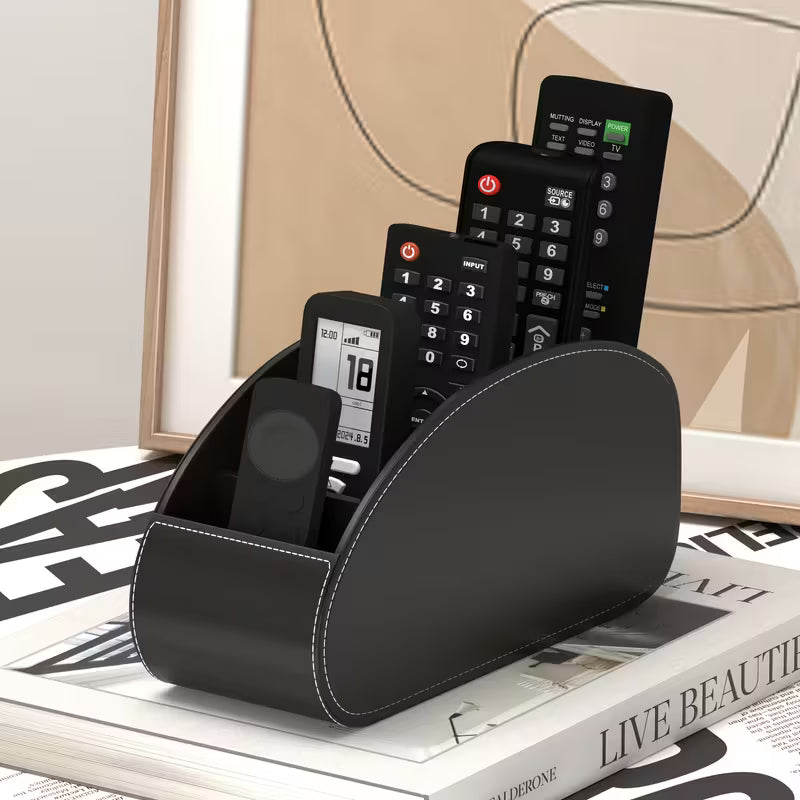 PU Leather Remote Control Holder Desktop Bedside Table Organizer Caddy for TV Remotes Media Players Pens Glasses Small Accessories