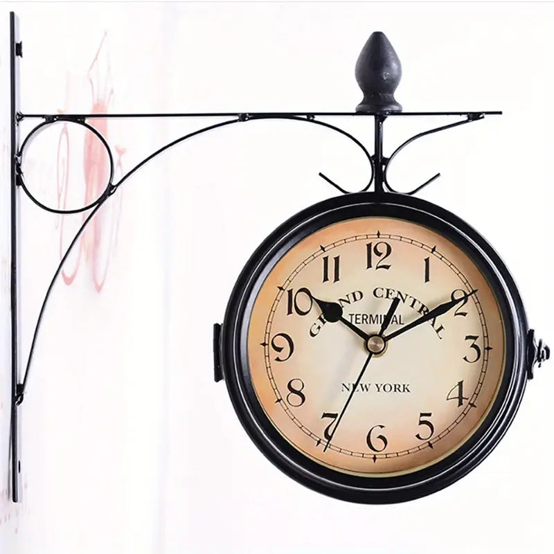 European Style Wall Clock Vintage Decor Double Sided Wall Clock with Hands Display.