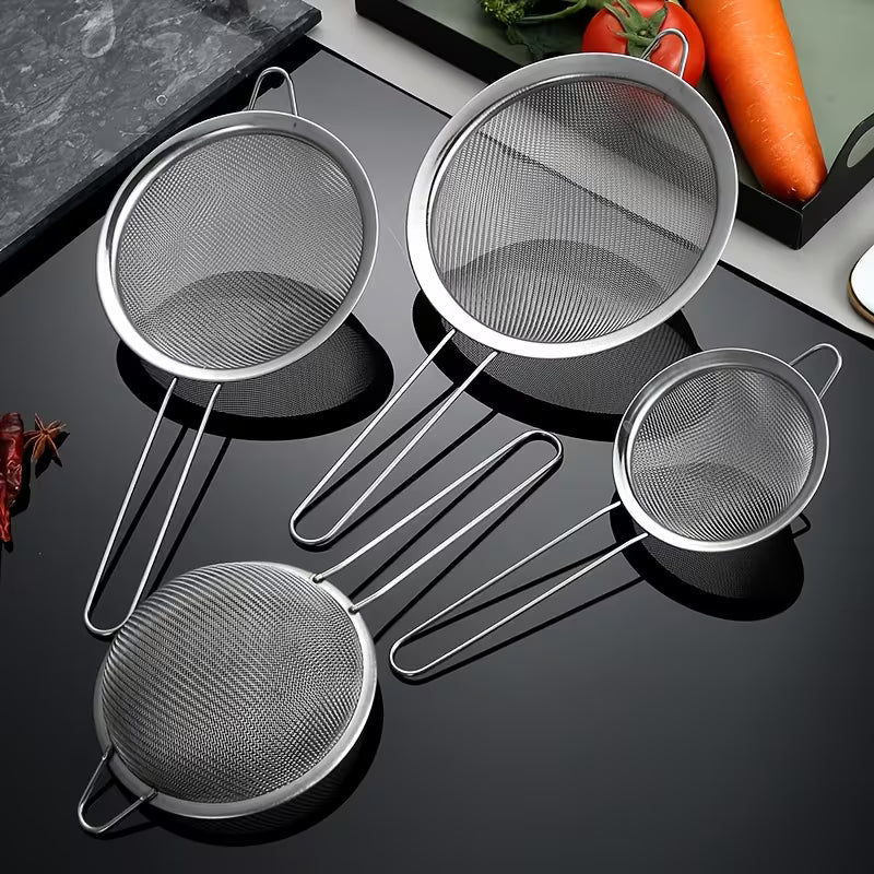 2 Piece Stainless Steel Fine Mesh Strainer with Handle Tea Juice Flour Kitchen Sifting Filter