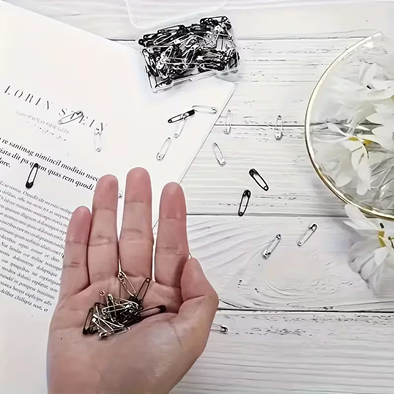 120pcs Mini Safety Pins 19mm Small Black Safety Pins for Sewing Clothing Repair with Storage Box