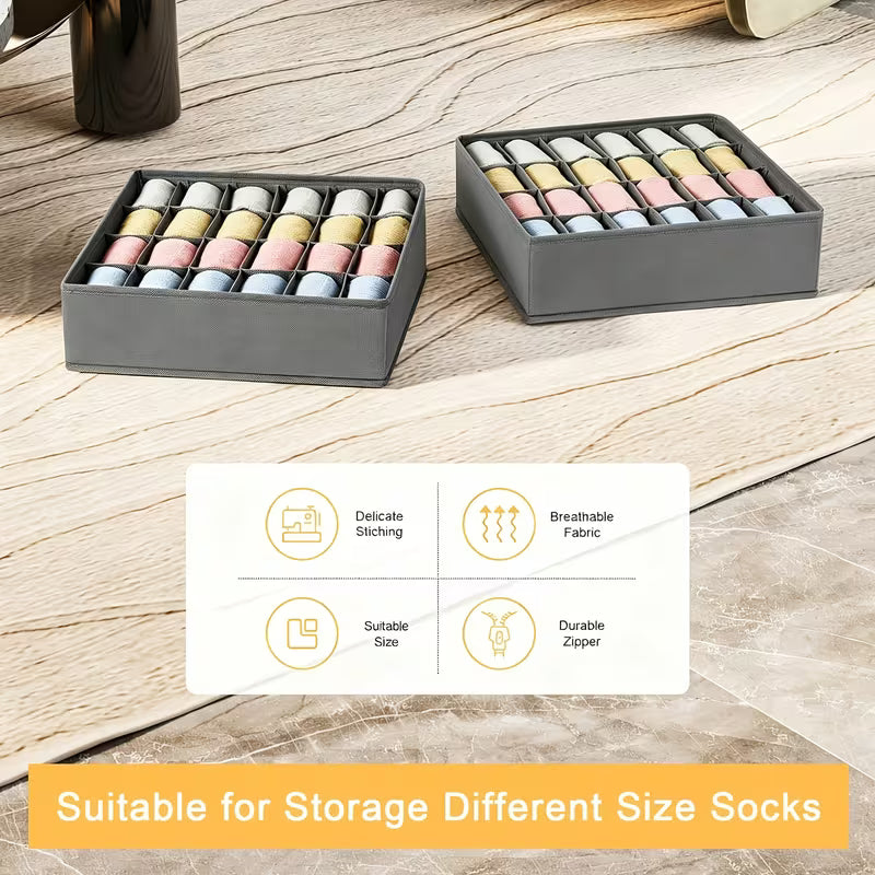 24 Compartment Foldable Fabric Closet Storage Box for Socks Ties