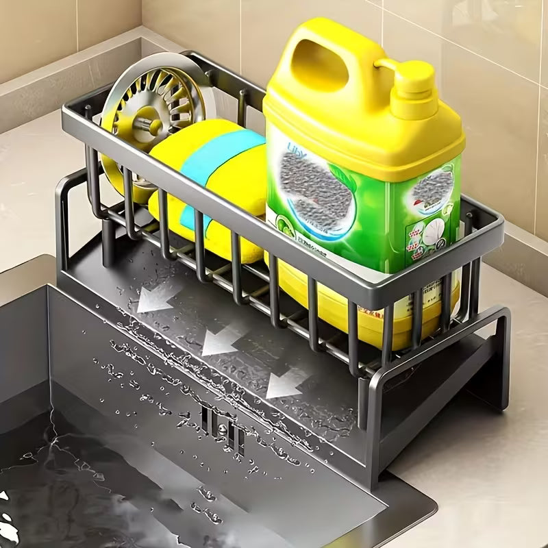 Stainless Steel Sink Storage Organizer with Detachable Brush Holder