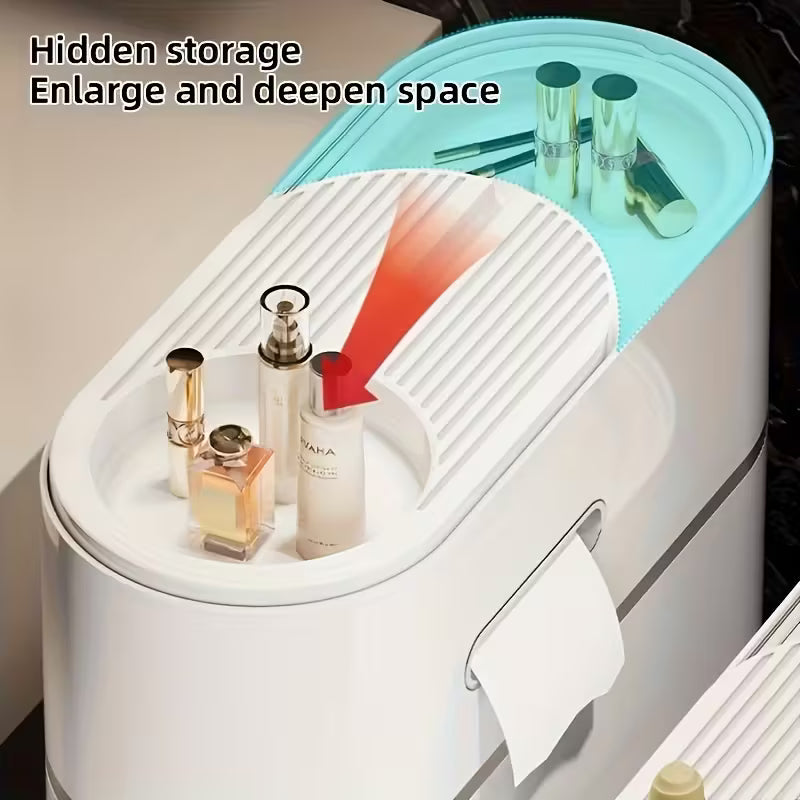 Rolling Storage Cart with Tissue Holder Compact Plastic Shelves for Bathroom Kitchen