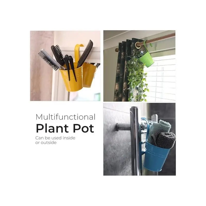 Metal Hanging Flower Pots with Drainage Hole & Hooks Garden Planters for Balcony