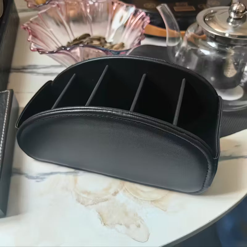 PU Leather Remote Control Holder Desktop Bedside Table Organizer Caddy for TV Remotes Media Players Pens Glasses Small Accessories