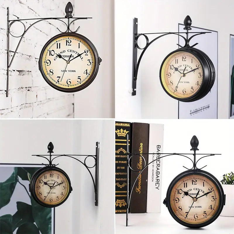 European Style Wall Clock Vintage Decor Double Sided Wall Clock with Hands Display.