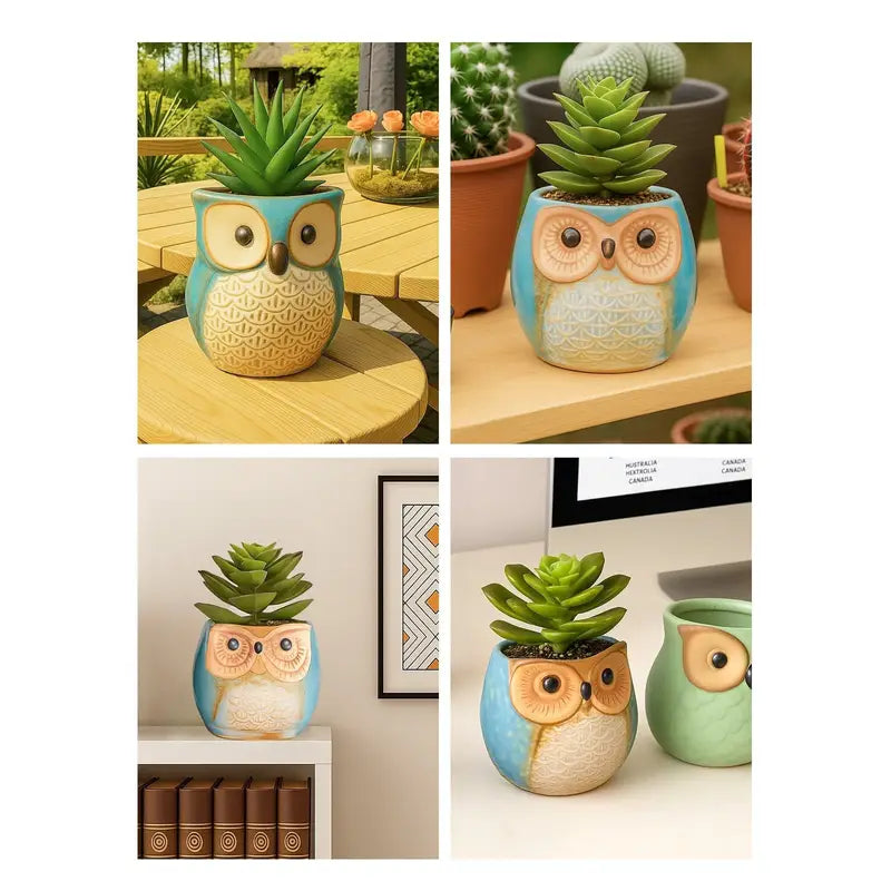 Cute Owl Succulent Planters Mini Ceramic Animal Flower Pots For Indoor Desk Garden Decor