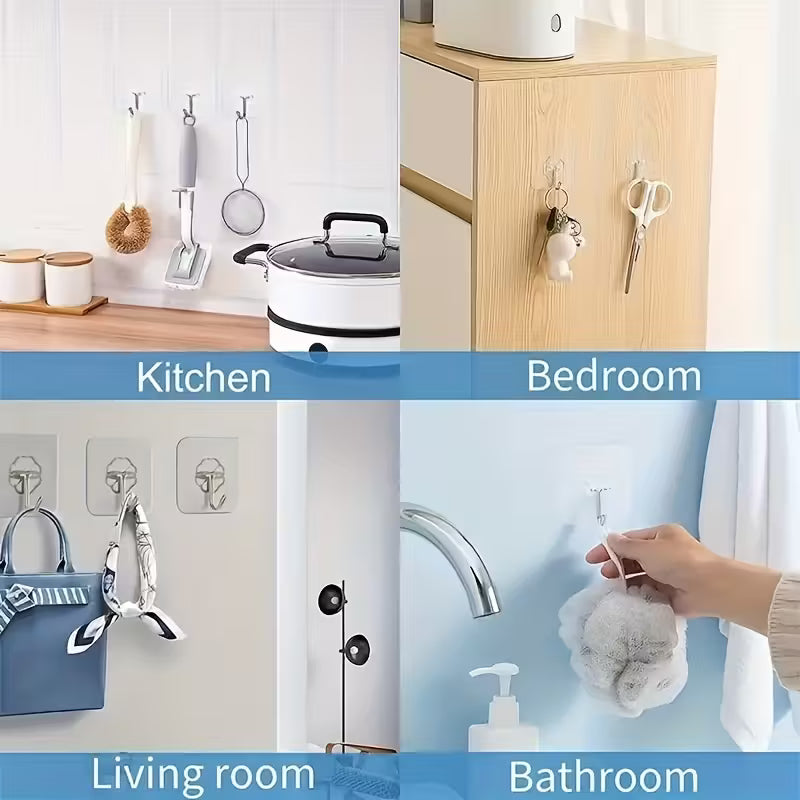 Transparent Adhesive Hooks Waterproof Durable Strong Wall Mount Utility Plastic Hooks for Home Office Kitchen