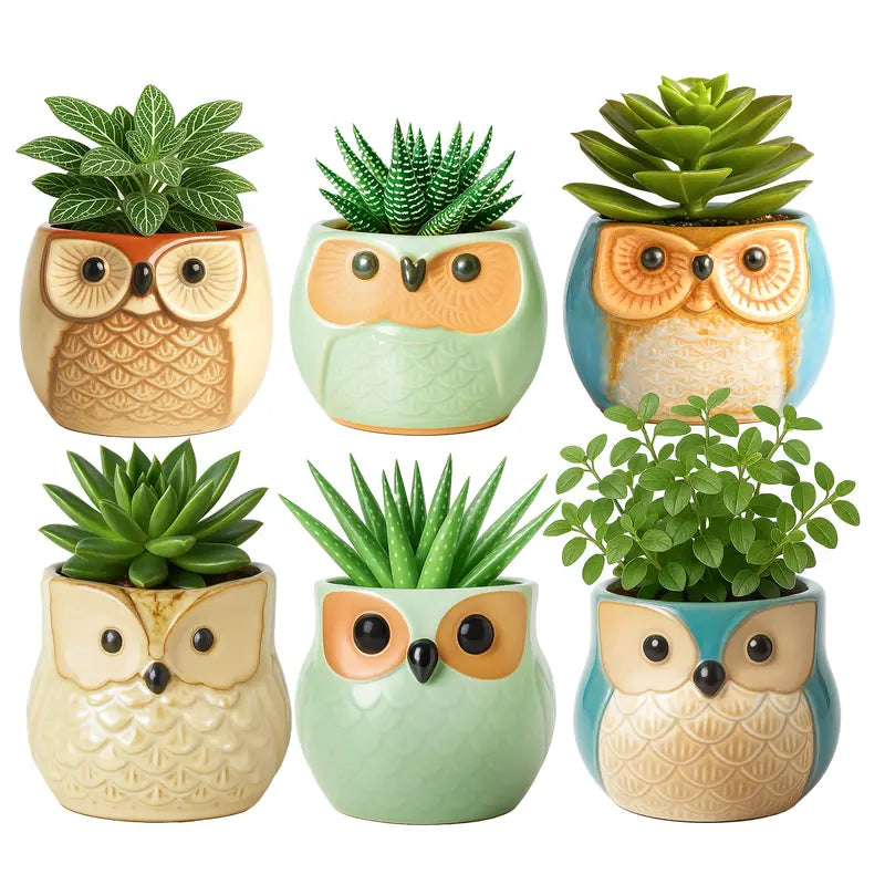 Cute Owl Succulent Planters Mini Ceramic Animal Flower Pots For Indoor Desk Garden Decor