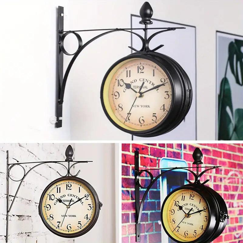 European Style Wall Clock Vintage Decor Double Sided Wall Clock with Hands Display.