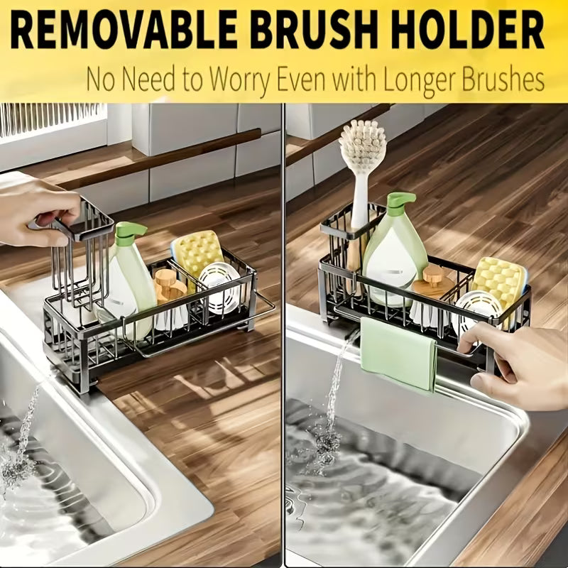 Stainless Steel Sink Storage Organizer with Detachable Brush Holder