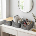 Grey Stackable Storage Bins with Bamboo Lids Plastic Organiser Boxes for Home & Office