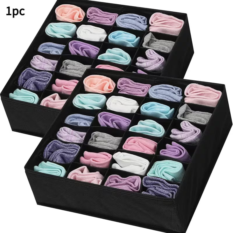 24 Compartment Foldable Fabric Closet Storage Box for Socks Ties