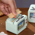 Retro TV Toothpick Holder Automatic Pop Up Dispenser Plastic Toothpick Organizer for Dining