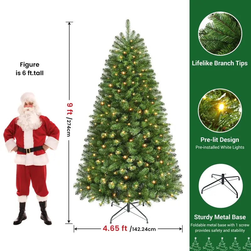 Pre Lit Christmas Tree LED Lights Easy Assembly Indoor Christmas Décor
