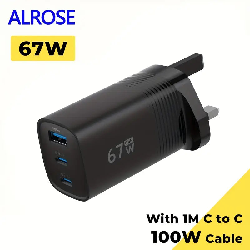 Black power adapter with multiple USB ports and ALROSE branding on a white background.