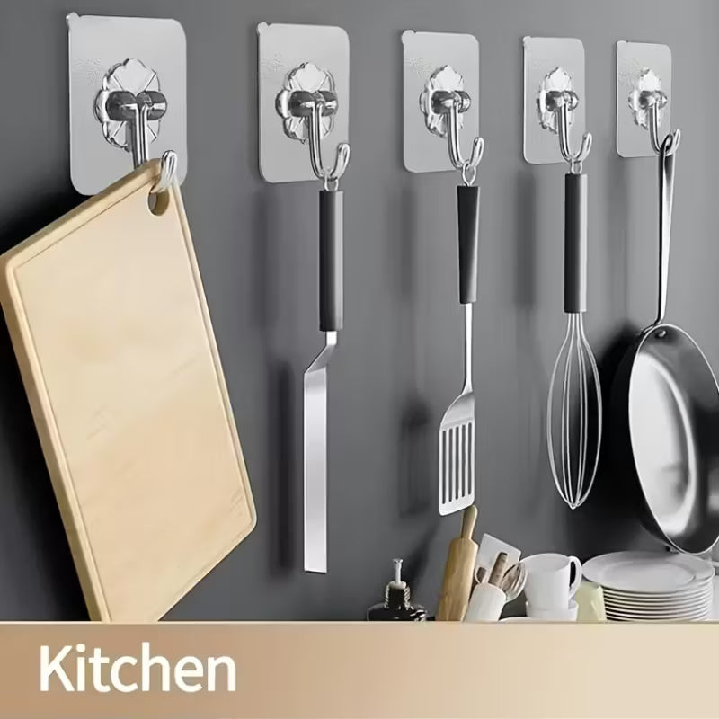 Transparent Adhesive Hooks Waterproof Durable Strong Wall Mount Utility Plastic Hooks for Home Office Kitchen