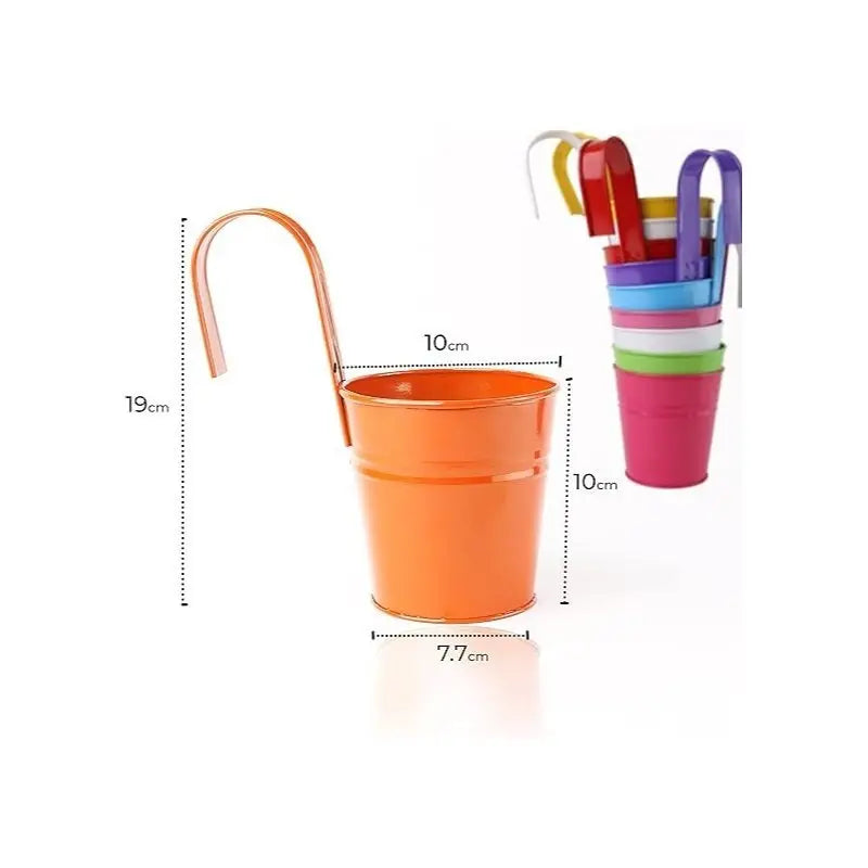 Metal Hanging Flower Pots with Drainage Hole & Hooks Garden Planters for Balcony