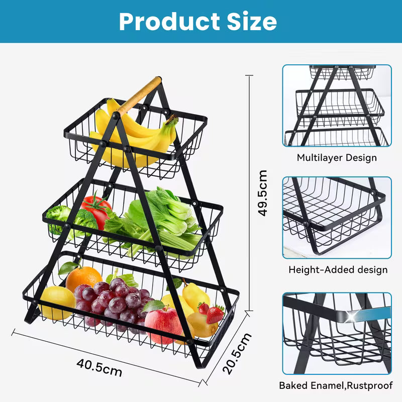 3 Tier Detachable Fruit Vegetable Basket Organizer for Kitchen Home Office